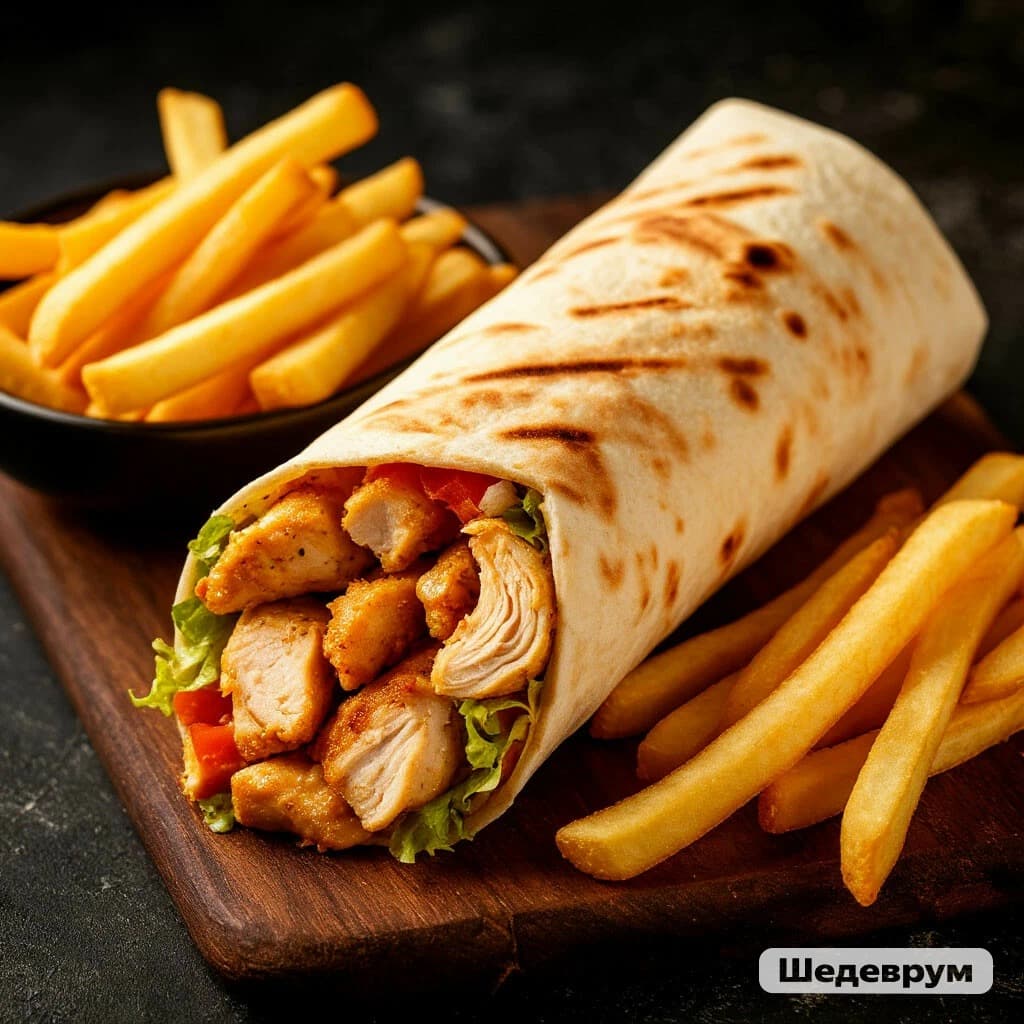Шаурма с курицей и картошкой фри