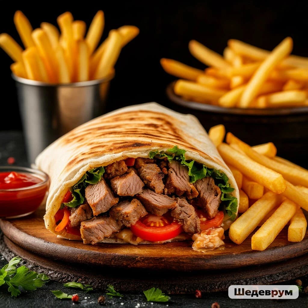 Шаурма со свининой и картошкой фри
